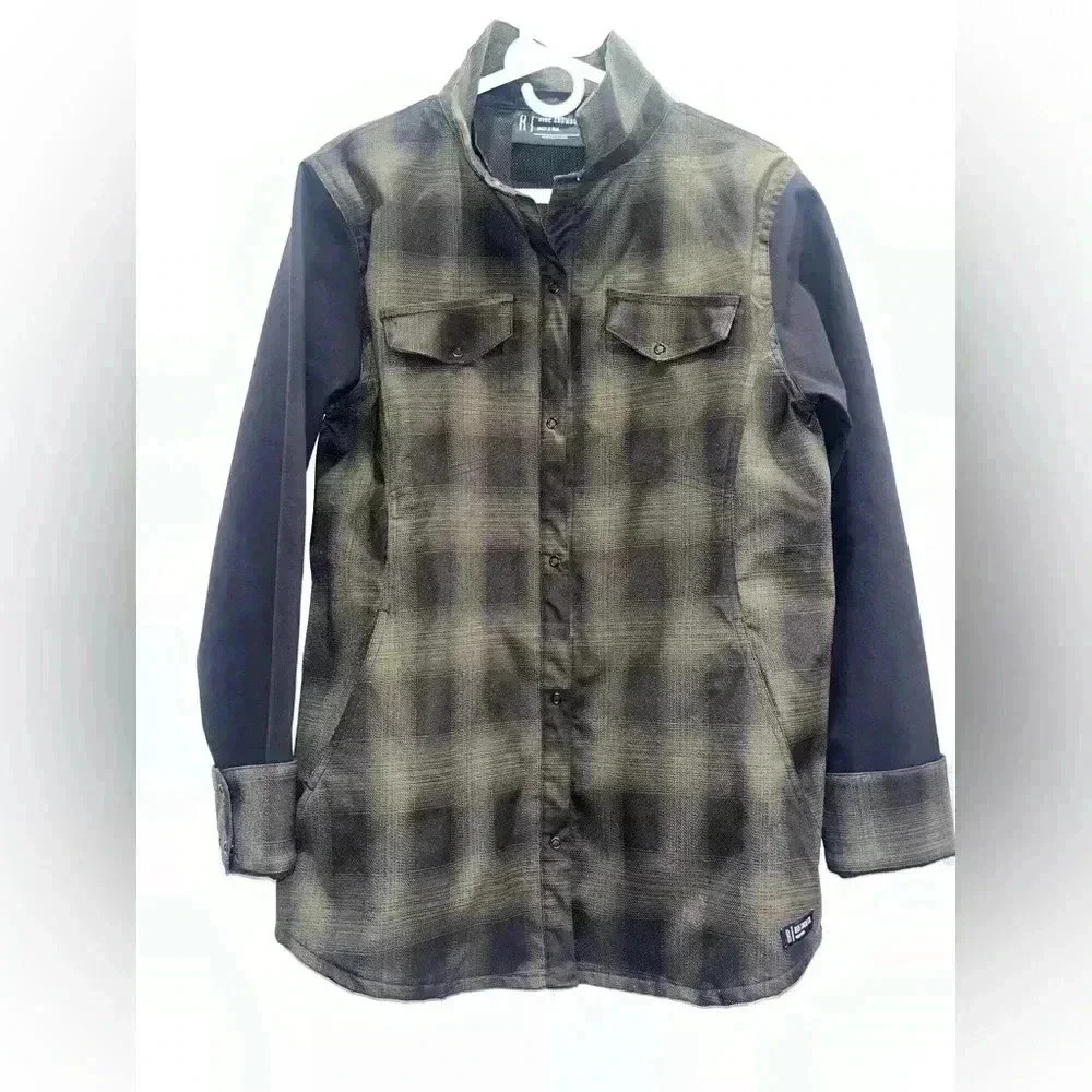 Ride Snowboarding Jacket Medium Green Plaid Softshell collared